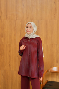 Taş Detay Triko Takım Bordo