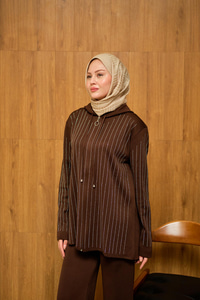 Taş Detay Triko Takım Kahve