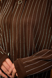 Taş Detay Triko Takım Kahve