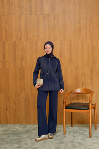 Taş Detay Triko Takım Lacivert