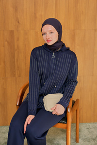 Taş Detay Triko Takım Lacivert