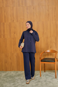 Taş Detay Triko Takım Lacivert