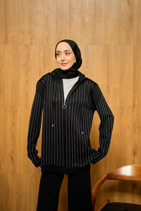 Taş Detay Triko Takım Siyah