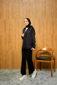 Taş Detay Triko Takım Siyah