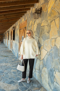 Taş Detay Triko Tunik Bej