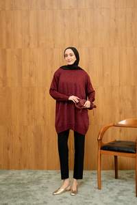 Taş Detay Triko Tunik Bordo
