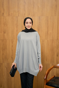Taş Detay Triko Tunik Gri