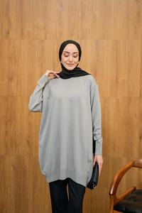 Taş Detay Triko Tunik Gri