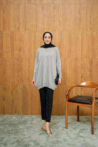 Taş Detay Triko Tunik Gri