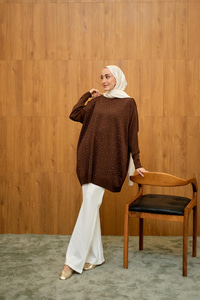 Taş Detay Triko Tunik Kahverengi