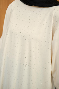 Taş Detay Triko Tunik Krem