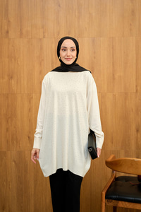 Taş Detay Triko Tunik Krem