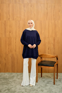 Taş Detay Triko Tunik Lacivert