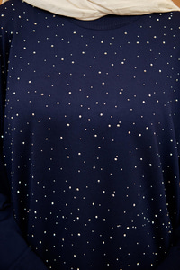 Taş Detay Triko Tunik Lacivert