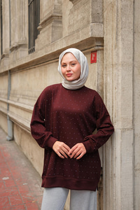 Taş Detay Tunik Bordo