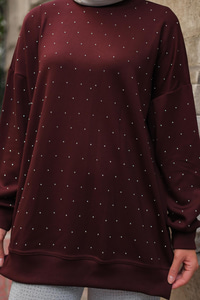 Taş Detay Tunik Bordo