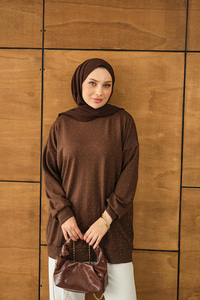 Taş Detay Tunik Kahverengi