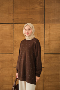 Taş Detay Tunik Kahverengi