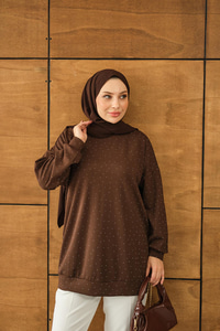 Taş Detay Tunik Kahverengi