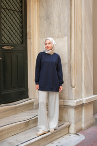 Taş Detay Tunik Lacivert