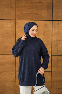 Taş Detay Tunik Lacivert