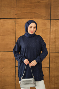 Taş Detay Tunik Lacivert