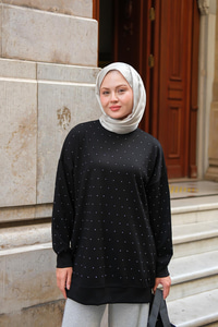 Taş Detay Tunik Siyah