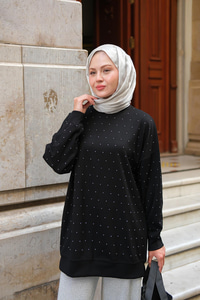 Taş Detay Tunik Siyah