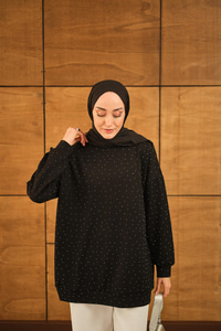 Taş Detay Tunik Siyah