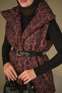 Taş Detay Yelek Kahverengi