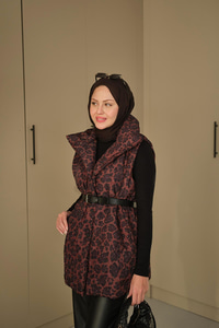 Taş Detay Yelek Kahverengi