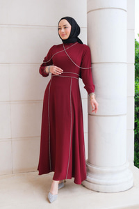 Taş Detaylı Abiye Kırmızı