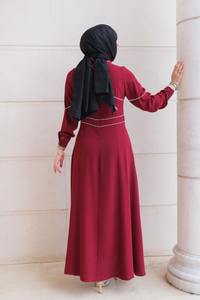 Taş Detaylı Abiye Kırmızı