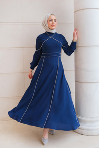 Taş Detaylı Abiye Lacivert