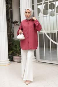 Taş Detaylı Gömlek Bordo