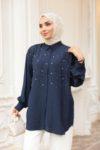 Taş Detaylı Gömlek Lacivert