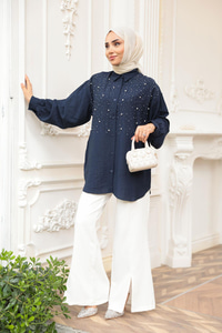 Taş Detaylı Gömlek Lacivert