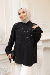 Taş Detaylı Gömlek Siyah