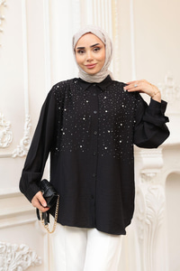Taş Detaylı Gömlek Siyah