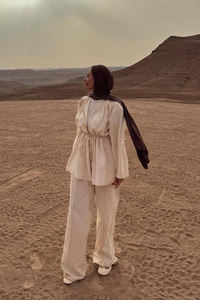 Taş Detaylı İkili Takım Bej