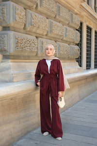 Taş Detaylı İkili Takım Bordo