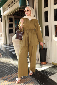 Taş Detaylı İkili Takım Haki Yeşil