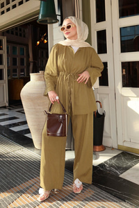 Taş Detaylı İkili Takım Haki Yeşil