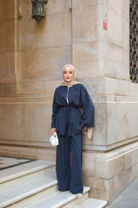 Taş Detaylı İkili Takım Lacivert