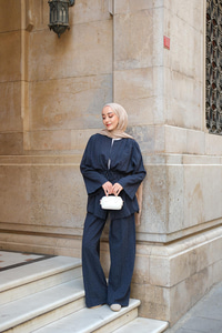 Taş Detaylı İkili Takım Lacivert