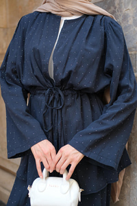 Taş Detaylı İkili Takım Lacivert