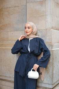 Taş Detaylı İkili Takım Lacivert