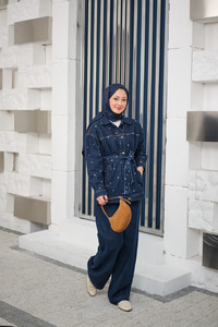 Taş Detaylı Kot Takım Lacivert