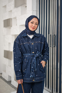 Taş Detaylı Kot Takım Lacivert