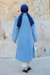 Taş Detaylı Trenç Buz Mavi